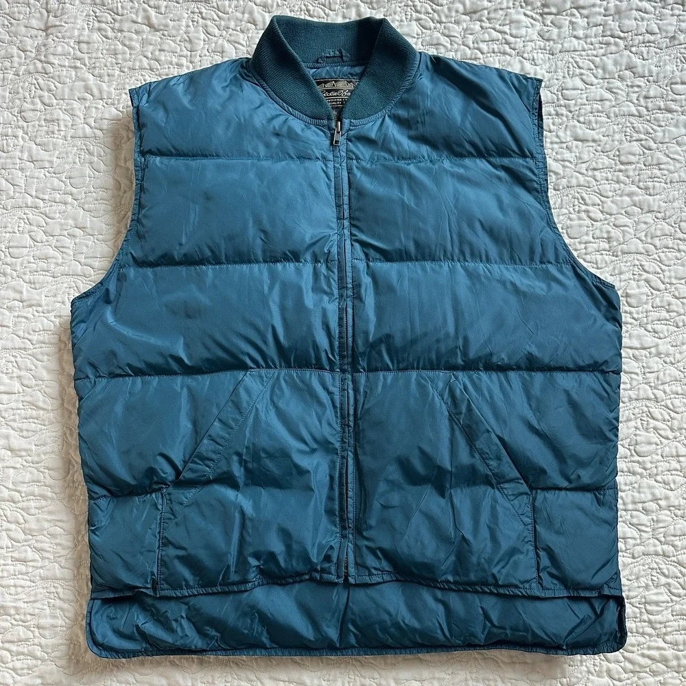 VTG Eddie Bauer Puffer Vest Jacket Men's Large Premium Goose Down Blue‎ 6731